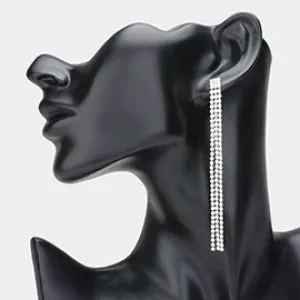 3 Strand Crystal Rhinestone Fringe Pageant Earrings  | Long Rhinestone Earrings | 321436