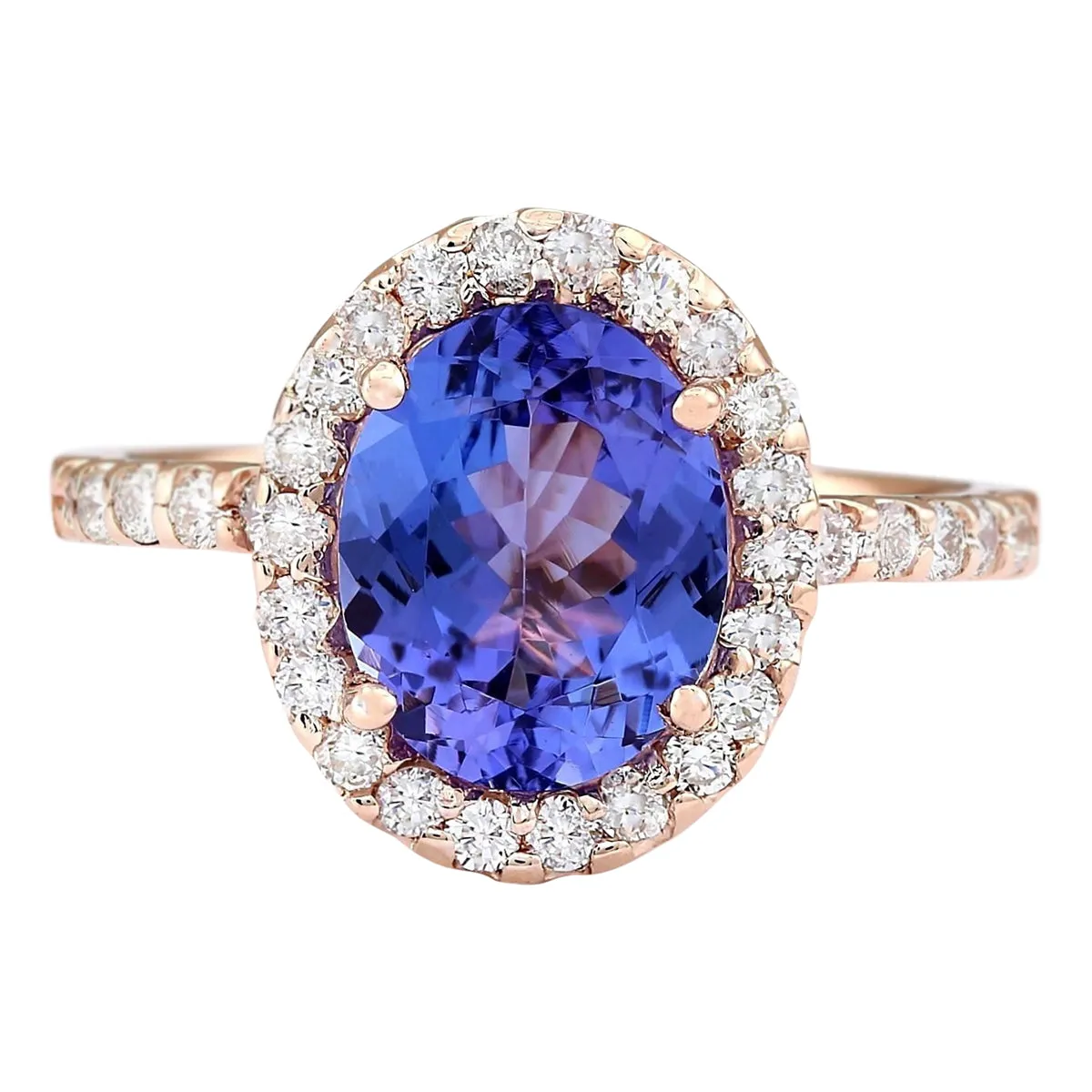 3.10 Carat Natural Tanzanite 14K Rose Gold Diamond Ring