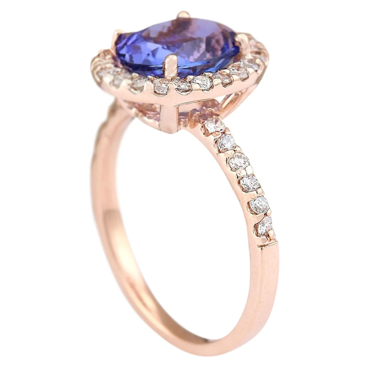 3.10 Carat Natural Tanzanite 14K Rose Gold Diamond Ring