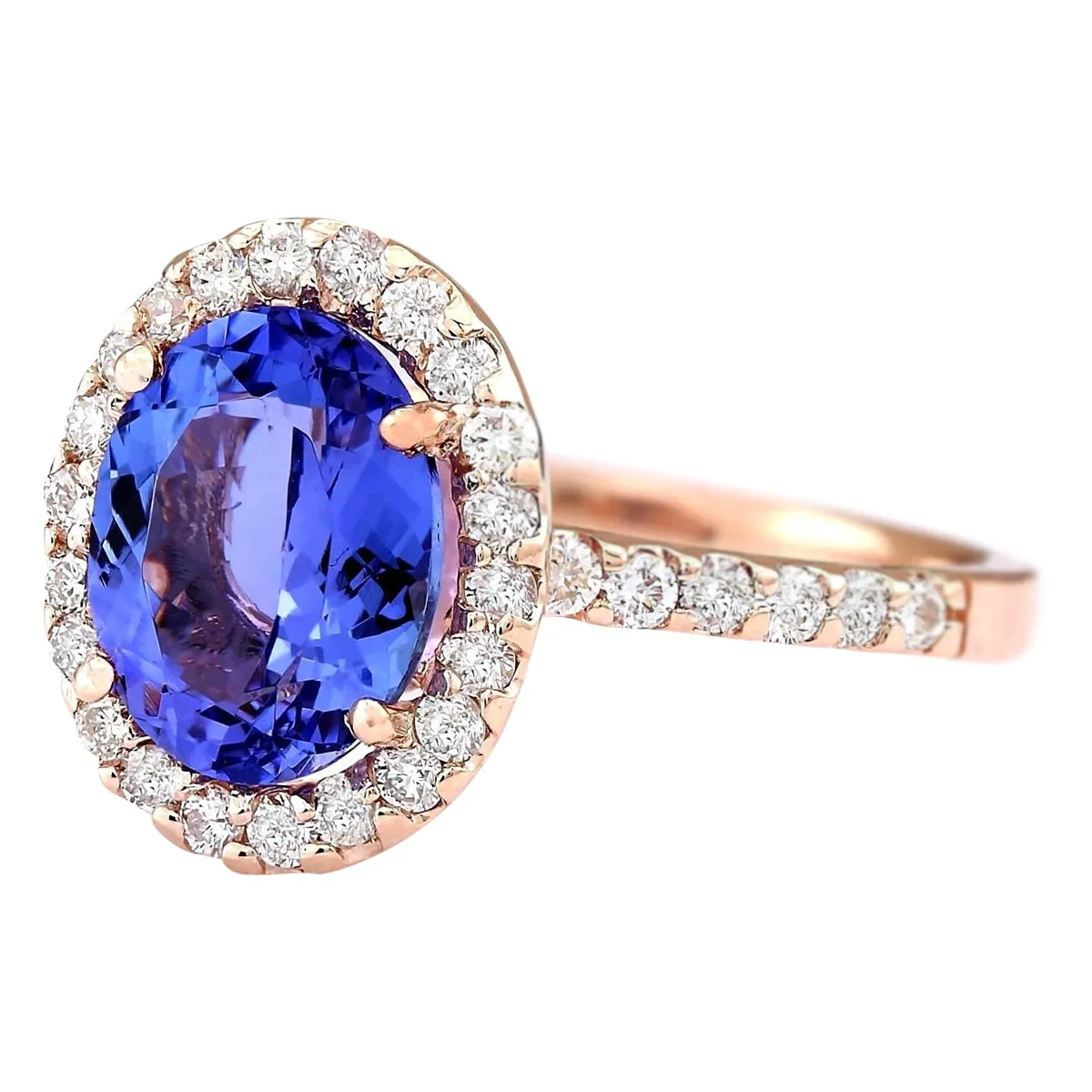 3.10 Carat Natural Tanzanite 14K Rose Gold Diamond Ring