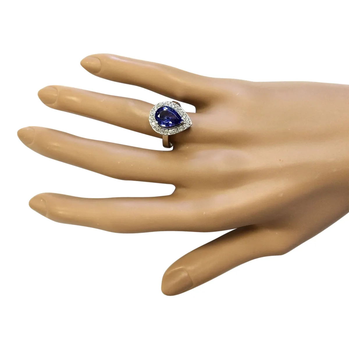 3.13 Carat Natural Tanzanite 14K White Gold Diamond Ring