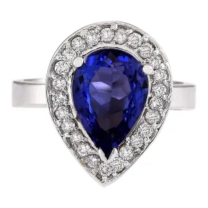 3.13 Carat Natural Tanzanite 14K White Gold Diamond Ring