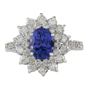 3.22 Carat Natural Tanzanite 14K White Gold Diamond Ring