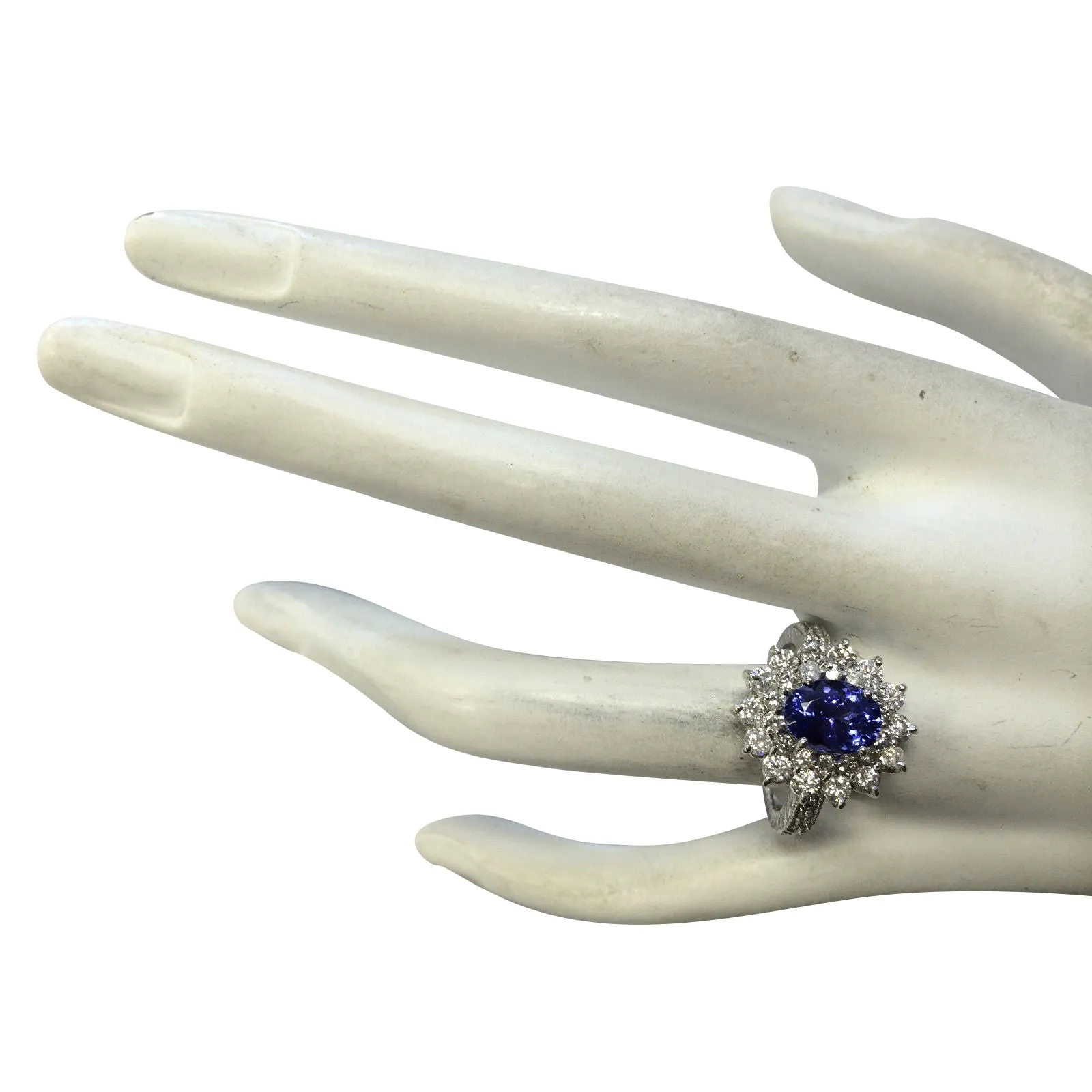 3.22 Carat Natural Tanzanite 14K White Gold Diamond Ring
