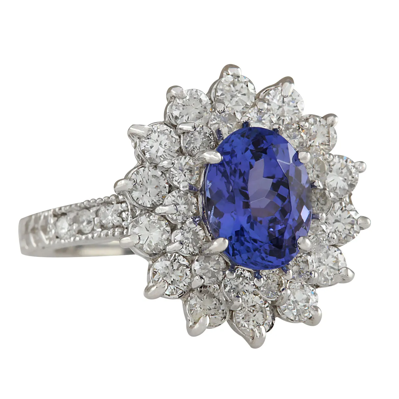 3.22 Carat Natural Tanzanite 14K White Gold Diamond Ring