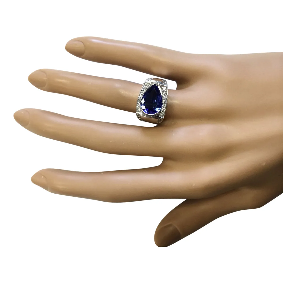 3.32 Carat Natural Tanzanite 14K White Gold Diamond Ring