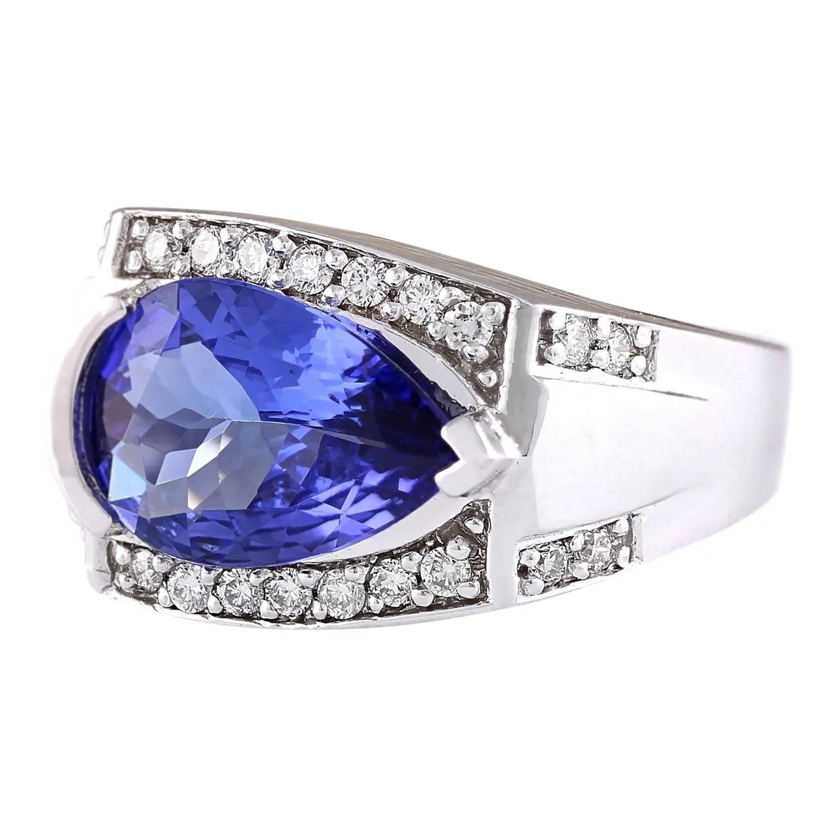 3.32 Carat Natural Tanzanite 14K White Gold Diamond Ring