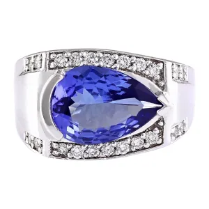 3.32 Carat Natural Tanzanite 14K White Gold Diamond Ring