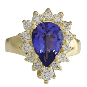 3.33 Carat Natural Tanzanite 14K Yellow Gold Diamond Ring