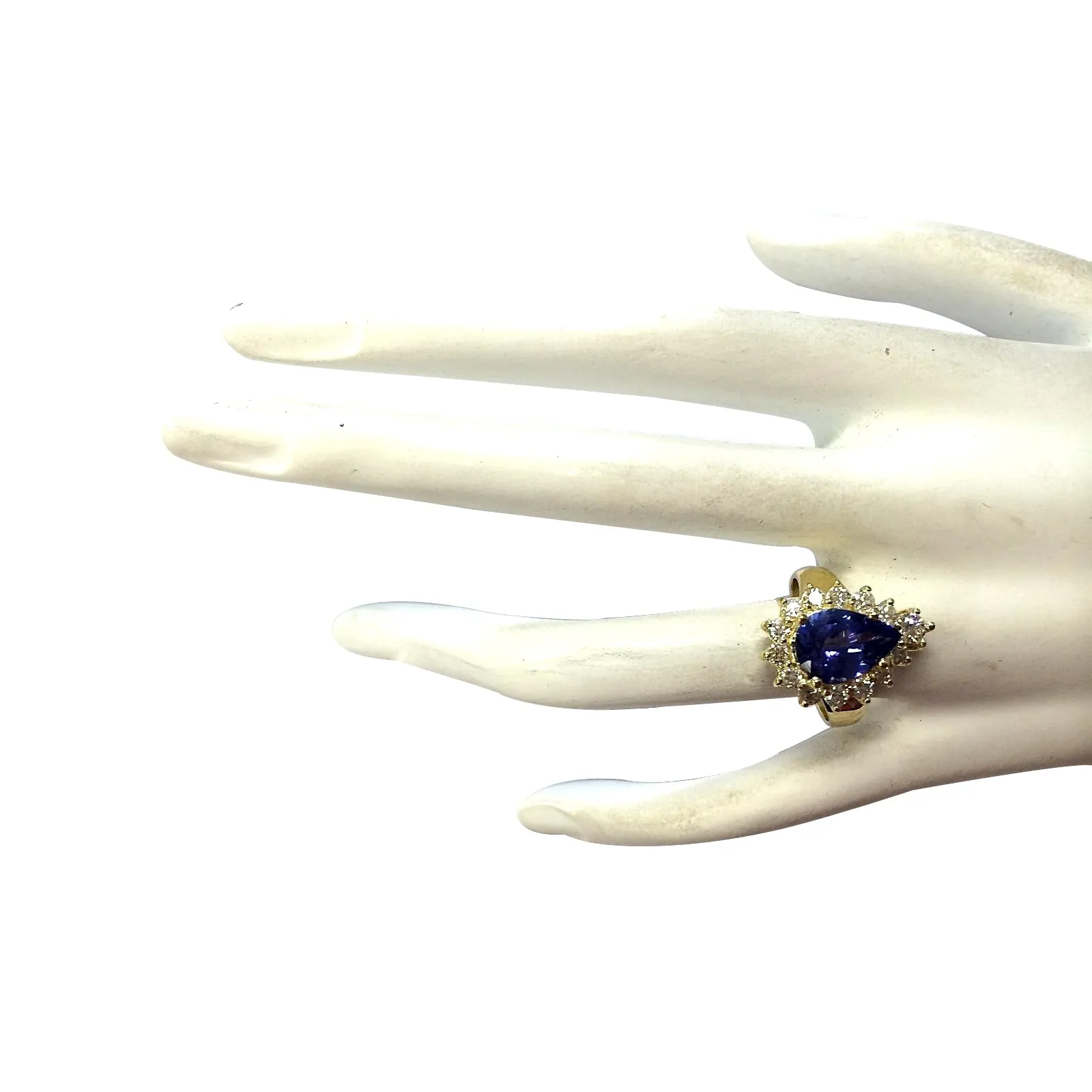 3.33 Carat Natural Tanzanite 14K Yellow Gold Diamond Ring