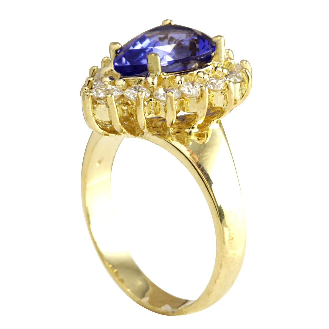 3.33 Carat Natural Tanzanite 14K Yellow Gold Diamond Ring