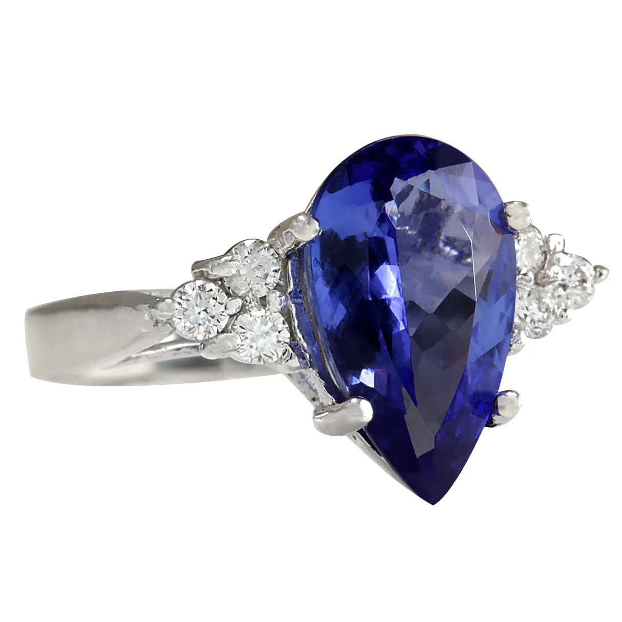 3.39 Carat Natural Tanzanite 14K White Gold Diamond Ring
