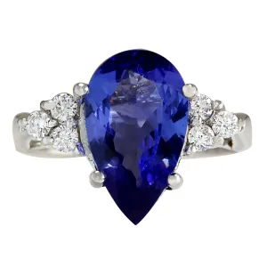 3.39 Carat Natural Tanzanite 14K White Gold Diamond Ring