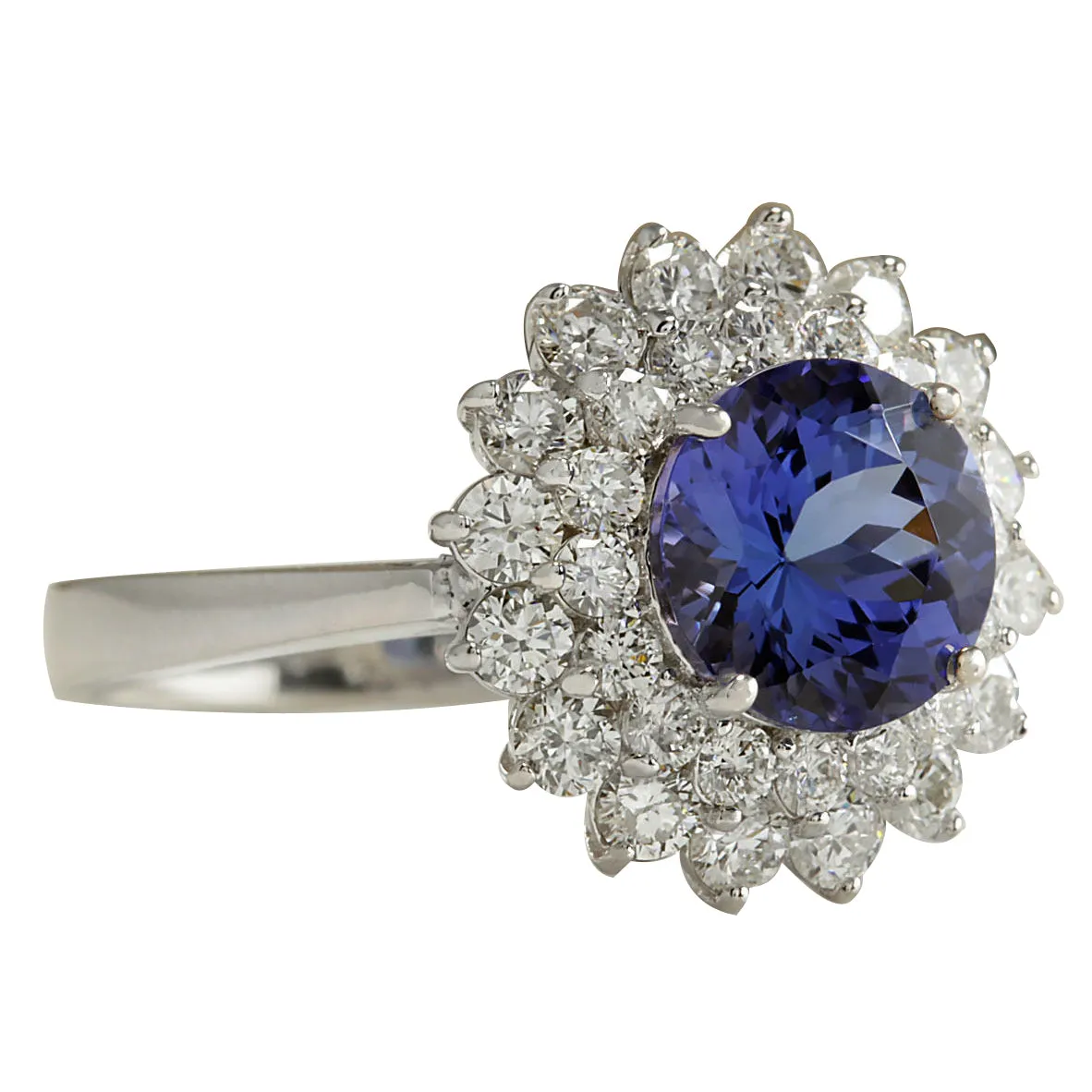 3.45 Carat Natural Tanzanite 14K White Gold Diamond Ring