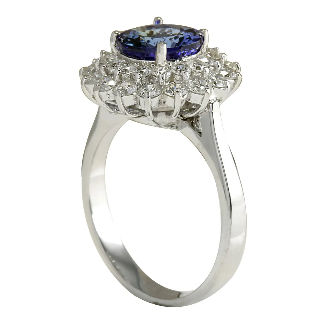 3.45 Carat Natural Tanzanite 14K White Gold Diamond Ring