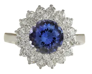 3.45 Carat Natural Tanzanite 14K White Gold Diamond Ring