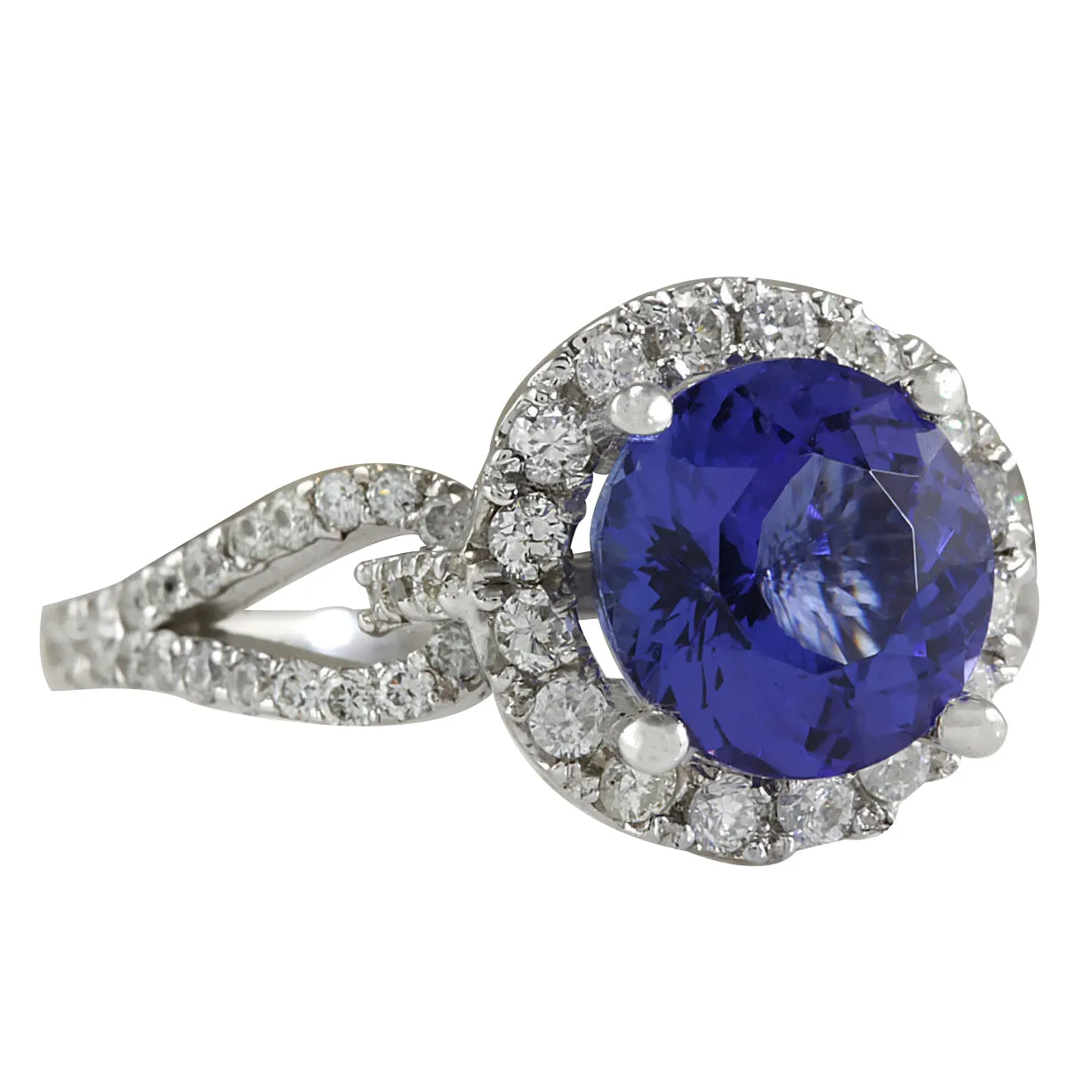 3.49 Carat Natural Tanzanite 14K White Gold Diamond Ring