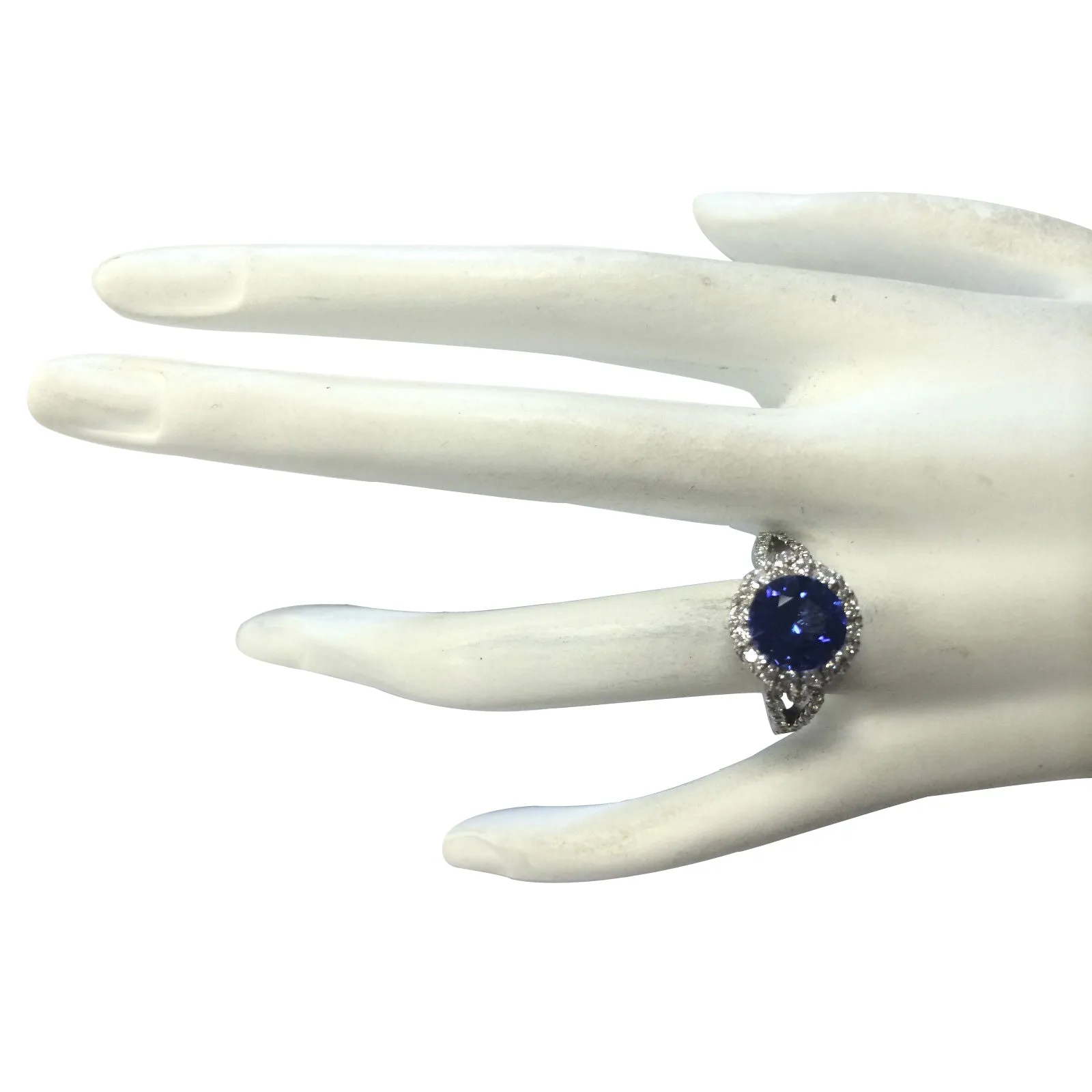 3.49 Carat Natural Tanzanite 14K White Gold Diamond Ring