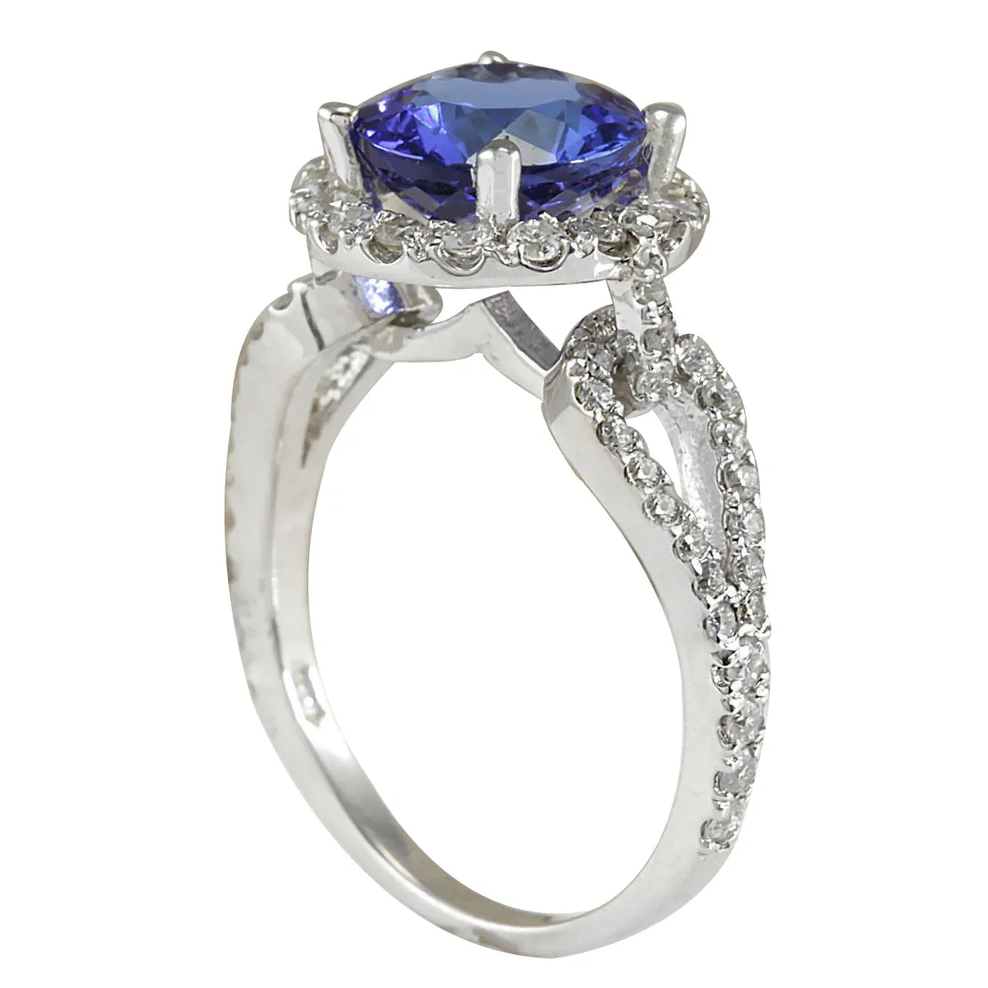 3.49 Carat Natural Tanzanite 14K White Gold Diamond Ring
