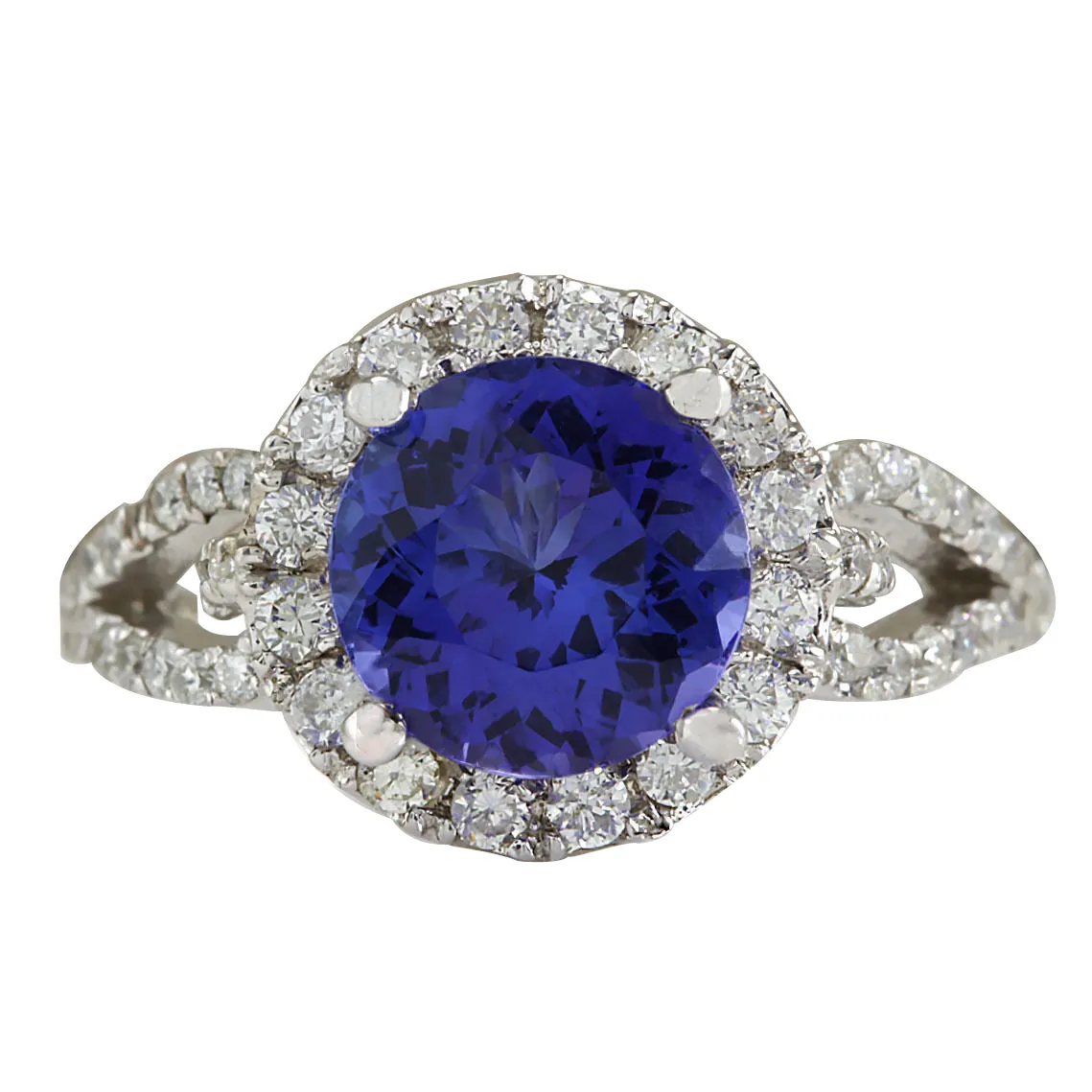 3.49 Carat Natural Tanzanite 14K White Gold Diamond Ring