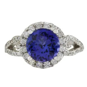 3.49 Carat Natural Tanzanite 14K White Gold Diamond Ring