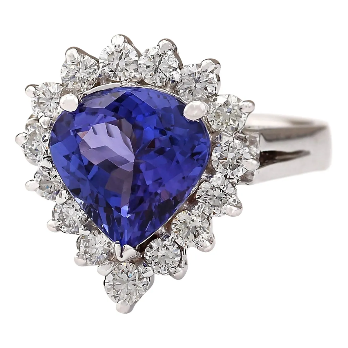 3.60 Carat Natural Tanzanite 14K White Gold Diamond Ring