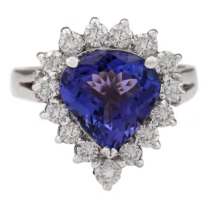 3.60 Carat Natural Tanzanite 14K White Gold Diamond Ring