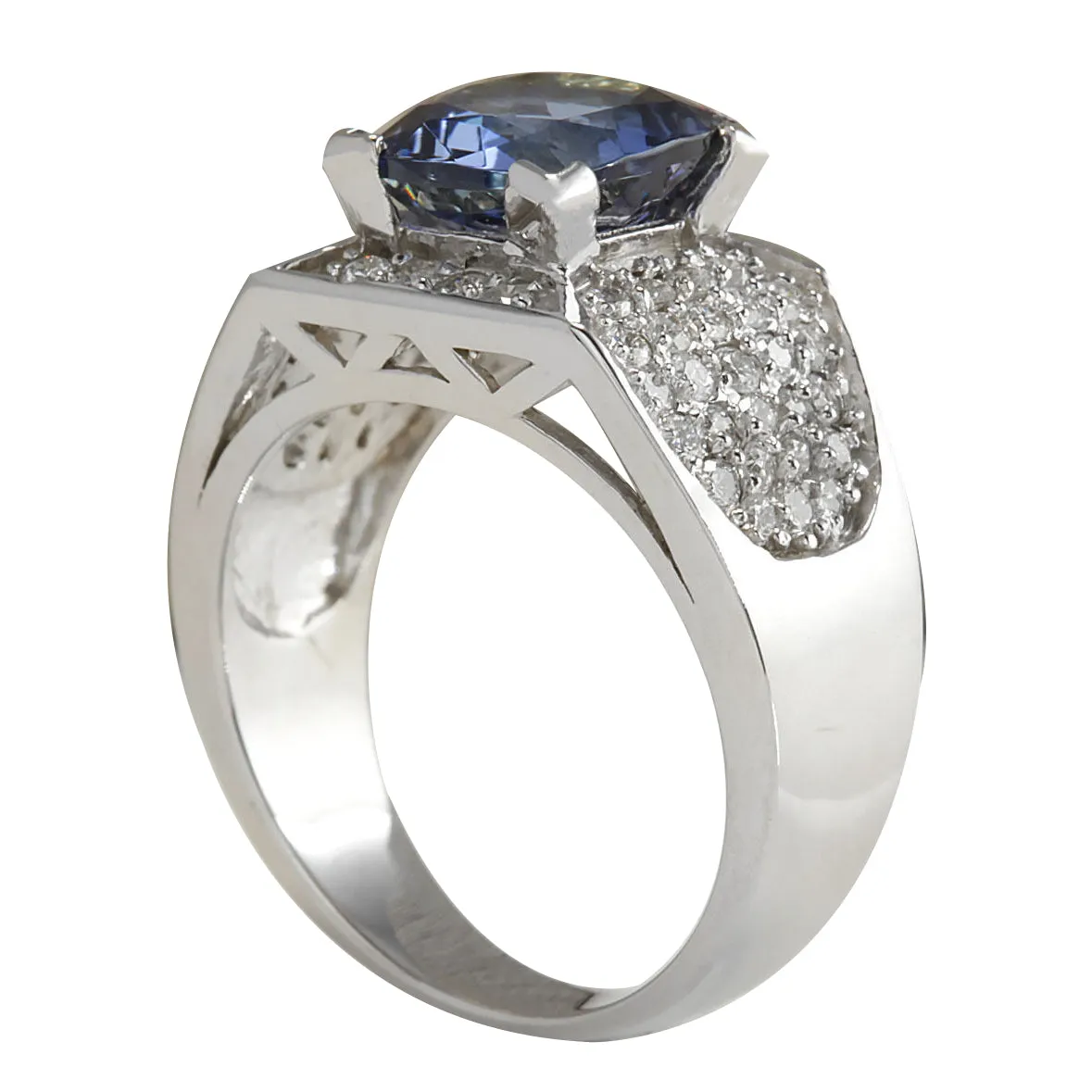 3.65 Carat Natural Tanzanite 14K White Gold Diamond Ring