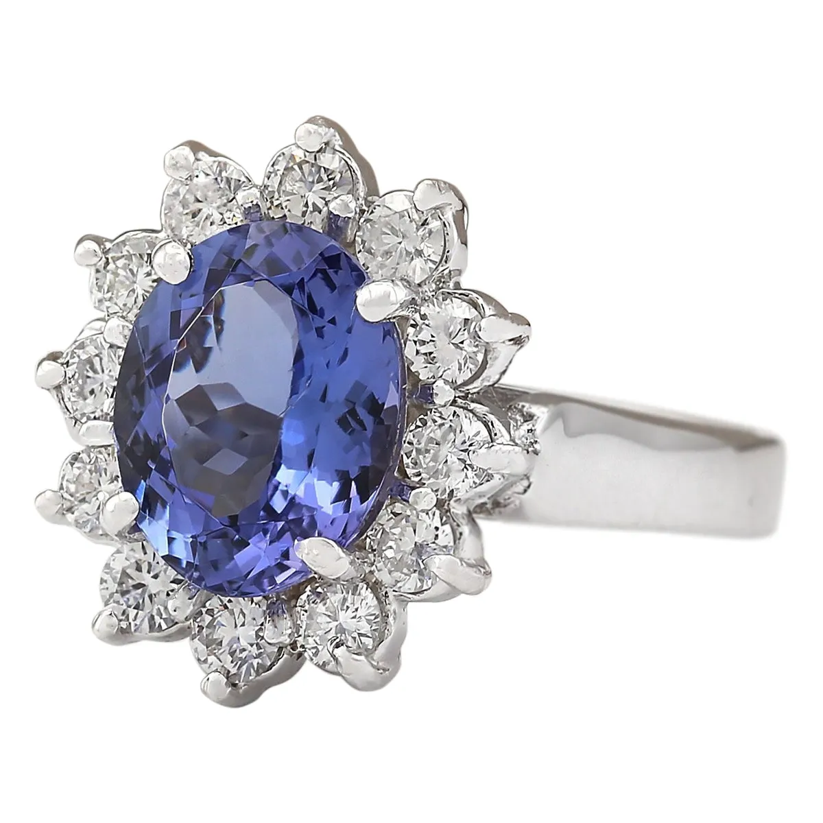 3.65 Carat Natural Tanzanite 14K White Gold Diamond Ring