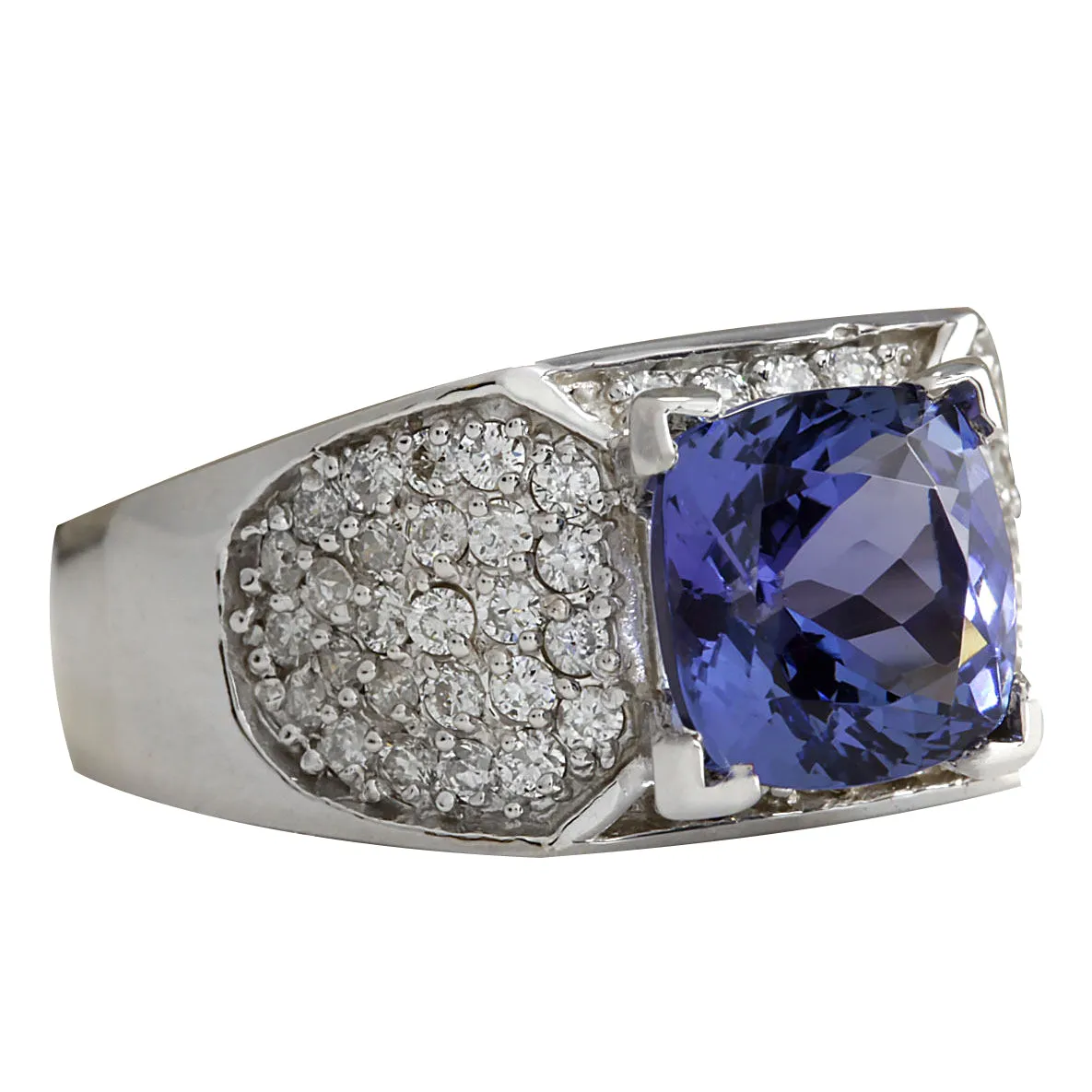 3.65 Carat Natural Tanzanite 14K White Gold Diamond Ring