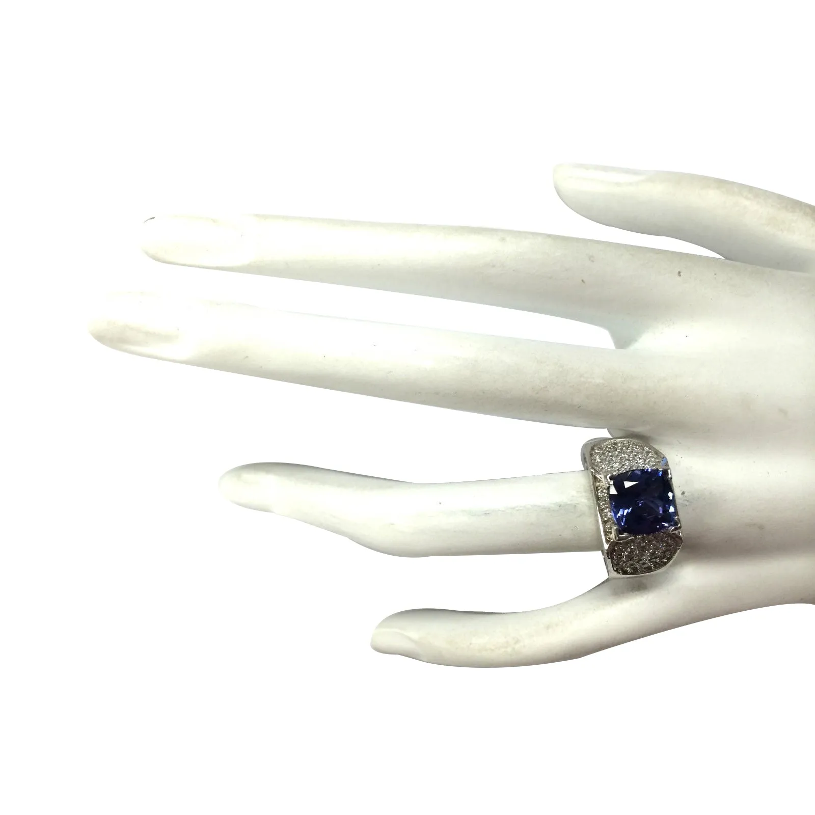 3.65 Carat Natural Tanzanite 14K White Gold Diamond Ring