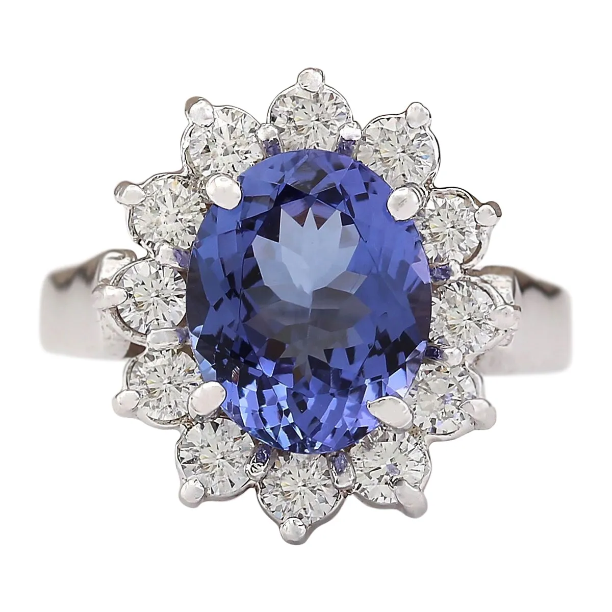 3.65 Carat Natural Tanzanite 14K White Gold Diamond Ring