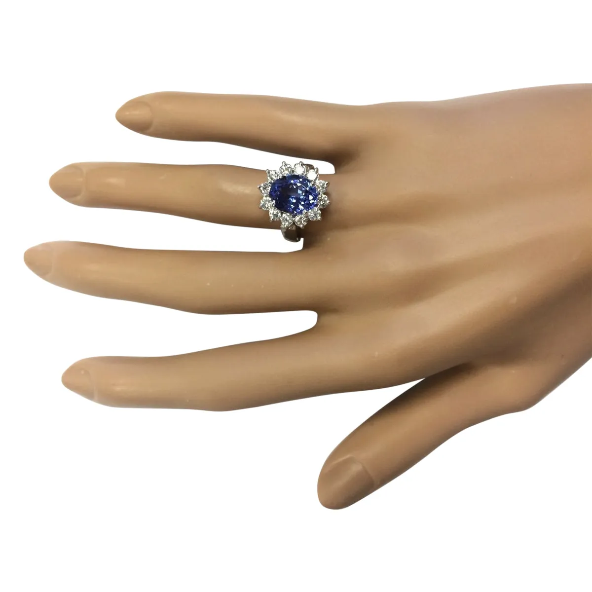 3.65 Carat Natural Tanzanite 14K White Gold Diamond Ring