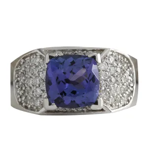 3.65 Carat Natural Tanzanite 14K White Gold Diamond Ring