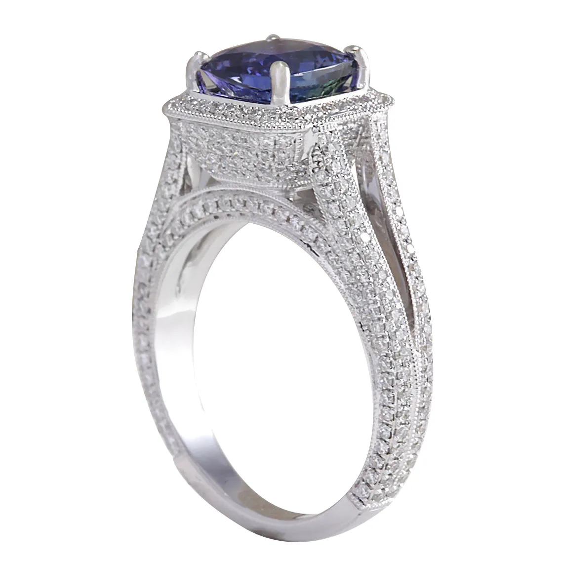 3.67 Carat Natural Tanzanite 14K White Gold Diamond Ring