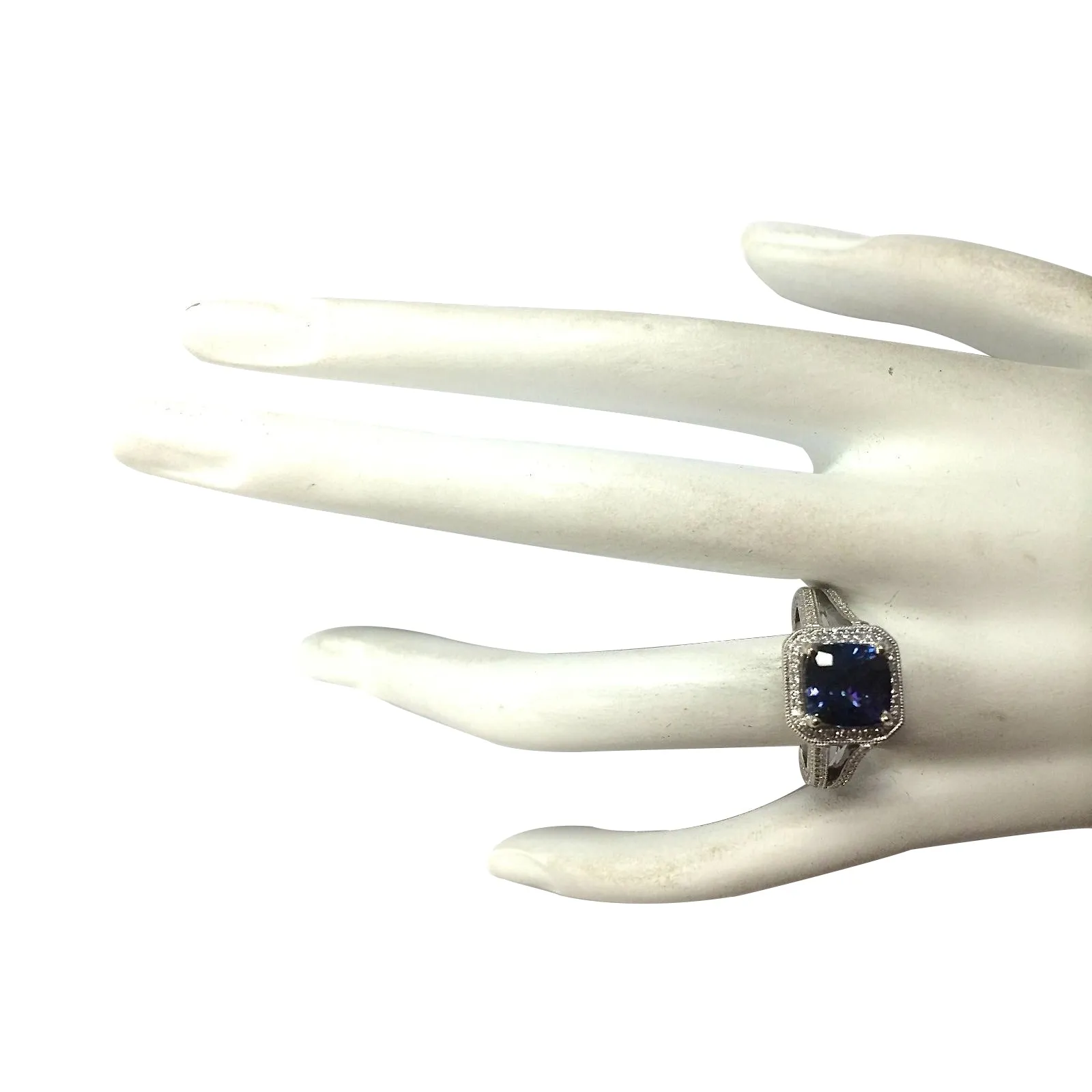 3.67 Carat Natural Tanzanite 14K White Gold Diamond Ring