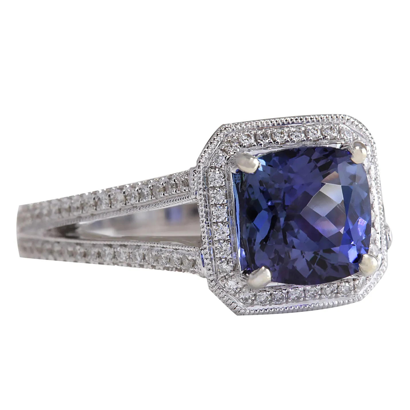 3.67 Carat Natural Tanzanite 14K White Gold Diamond Ring