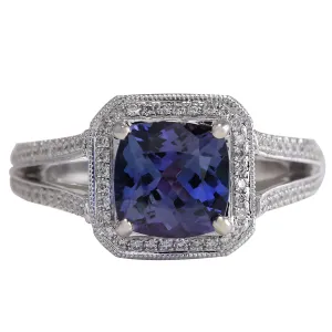 3.67 Carat Natural Tanzanite 14K White Gold Diamond Ring