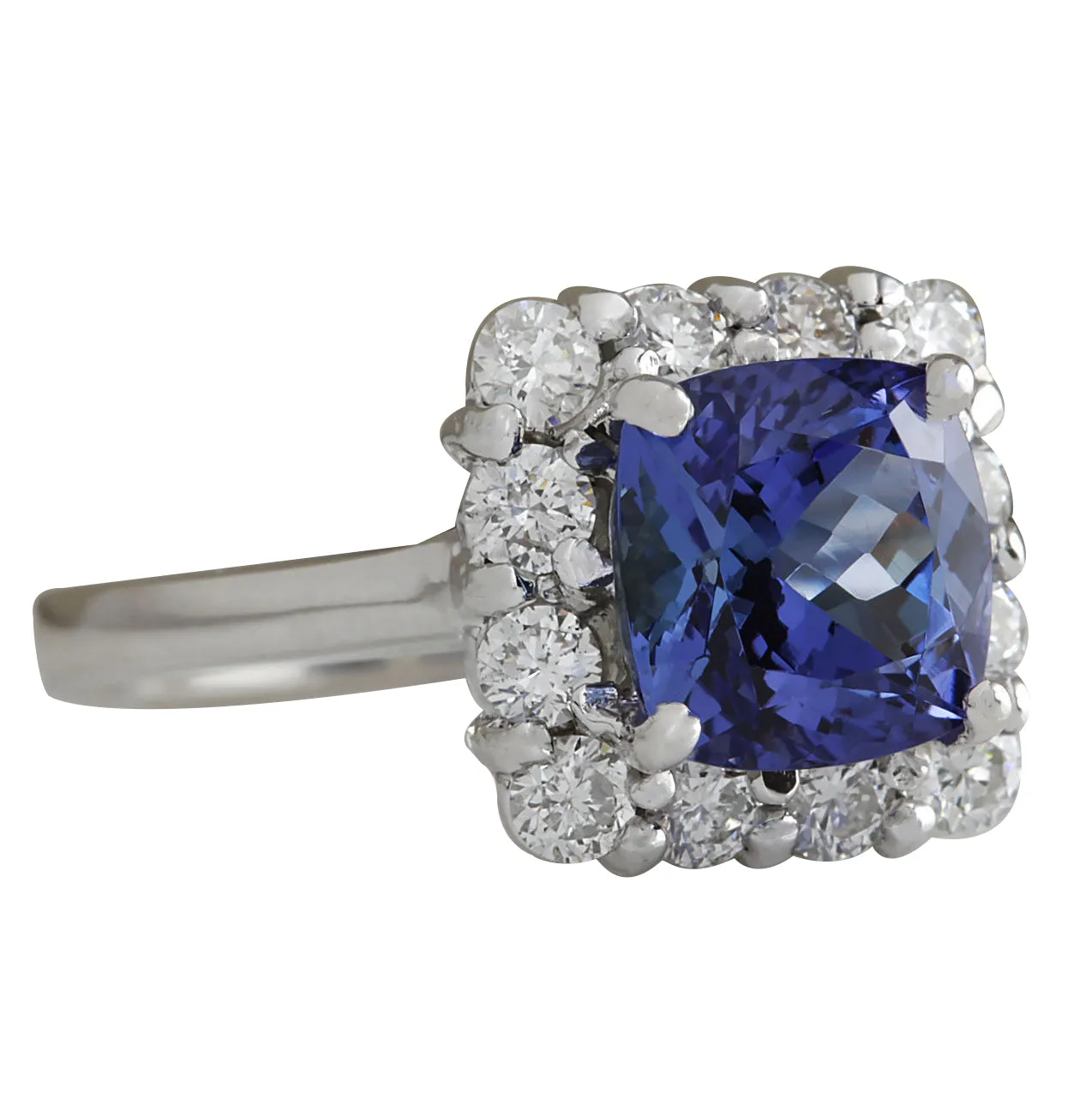 3.72 Carat Natural Tanzanite 14K White Gold Diamond Ring