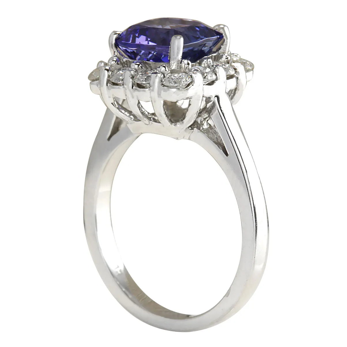 3.72 Carat Natural Tanzanite 14K White Gold Diamond Ring