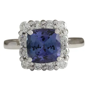 3.72 Carat Natural Tanzanite 14K White Gold Diamond Ring