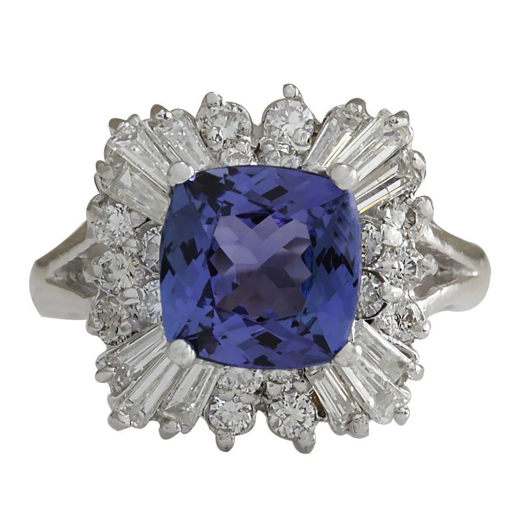 3.74 Carat Natural Tanzanite 14K White Gold Diamond Ring