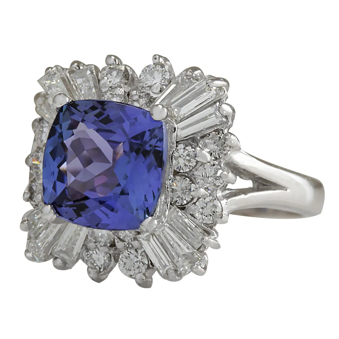 3.74 Carat Natural Tanzanite 14K White Gold Diamond Ring