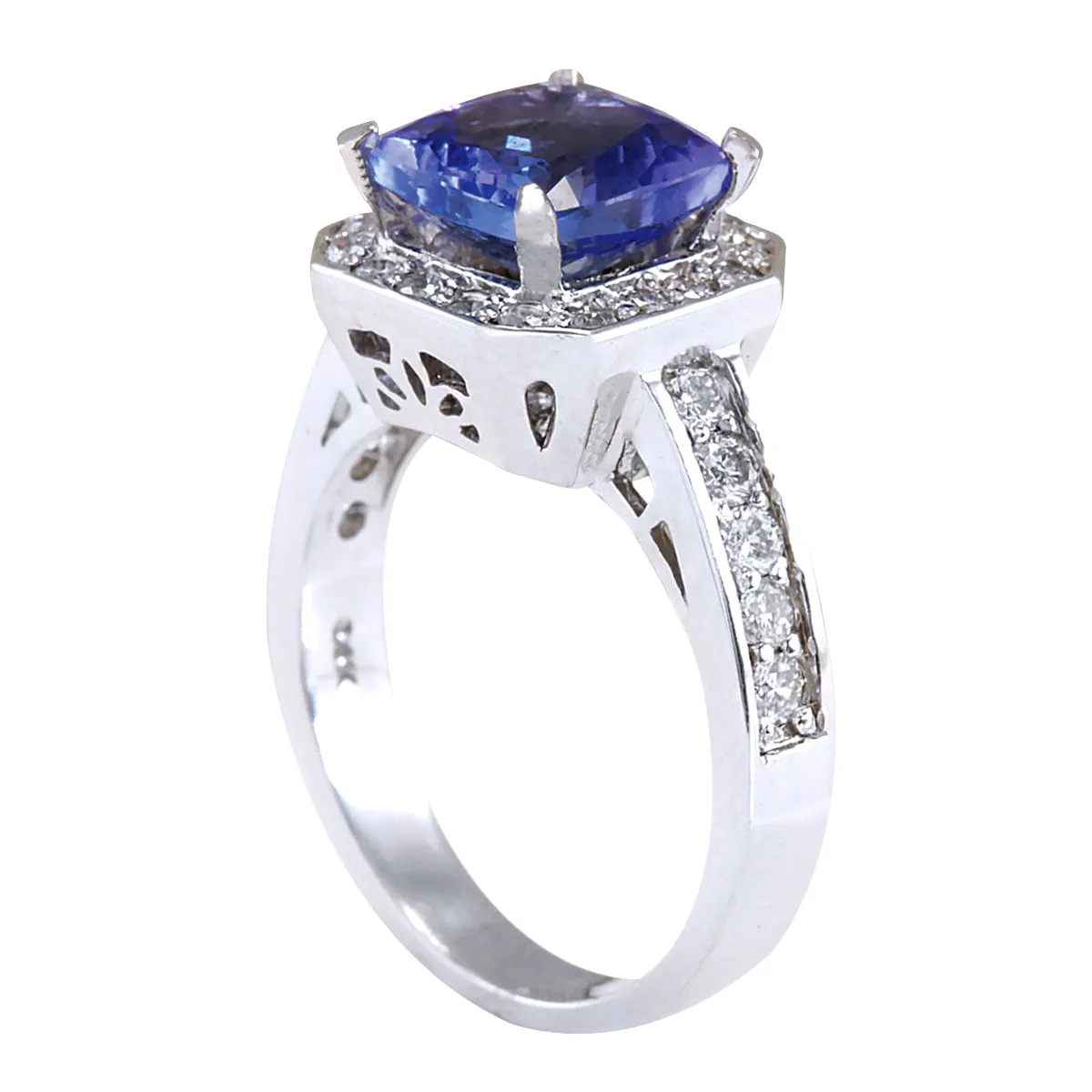 3.75 Carat Natural Tanzanite 14K White Gold Diamond Ring