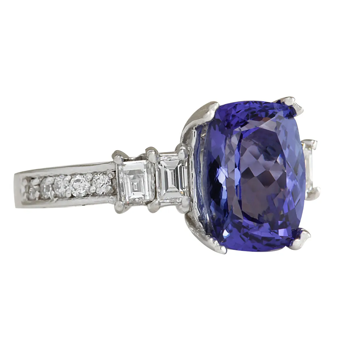 3.75 Carat Natural Tanzanite 14K White Gold Diamond Ring