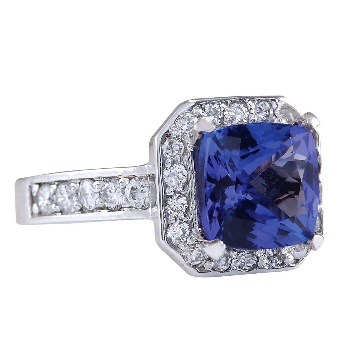 3.75 Carat Natural Tanzanite 14K White Gold Diamond Ring