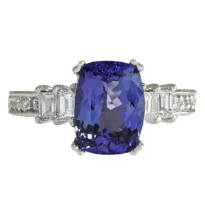 3.75 Carat Natural Tanzanite 14K White Gold Diamond Ring