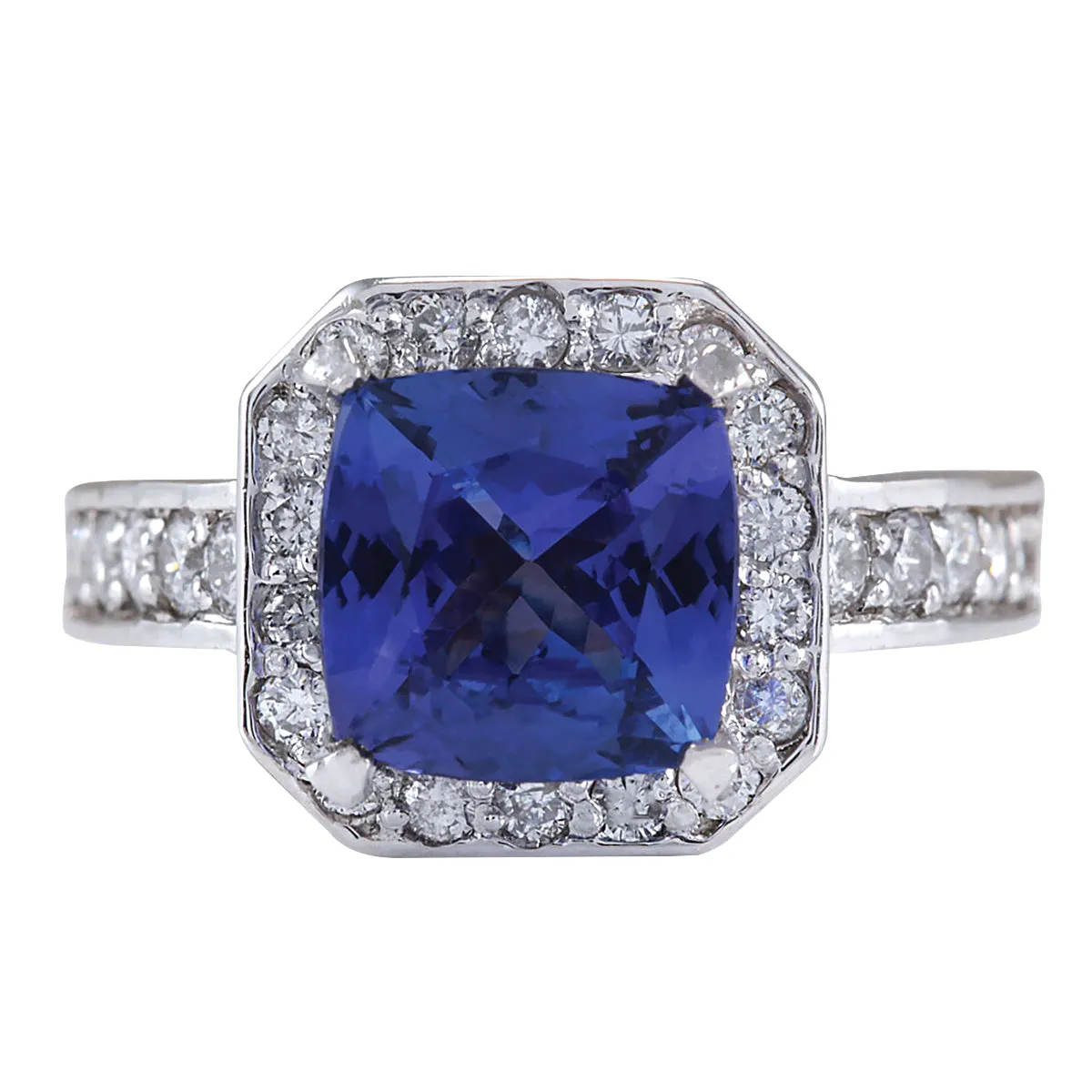 3.75 Carat Natural Tanzanite 14K White Gold Diamond Ring
