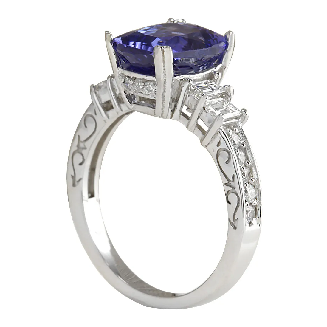 3.75 Carat Natural Tanzanite 14K White Gold Diamond Ring