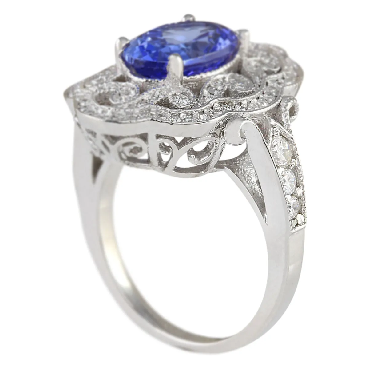 3.82 Carat Natural Tanzanite 14K White Gold Diamond Ring